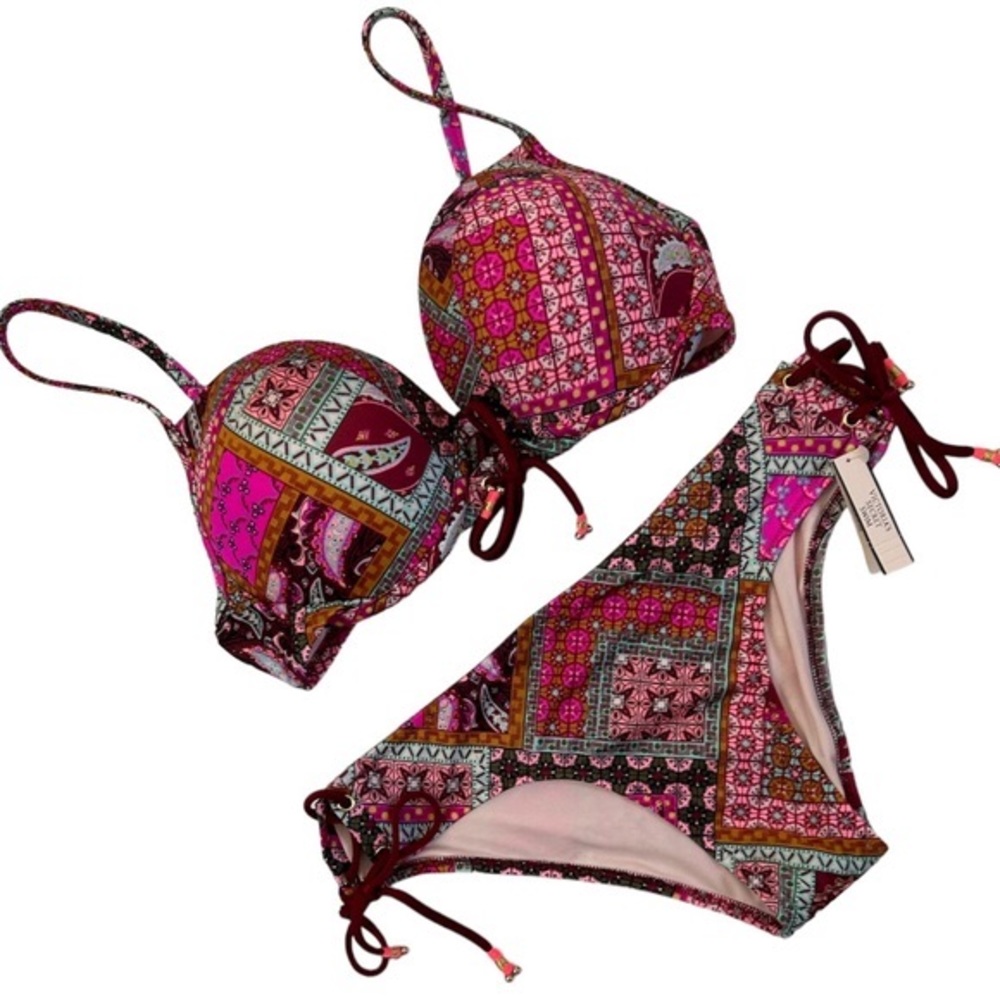 VICTORIA’s SECRET Pink Mosaic Parsley Print Bikini Set 36D Large